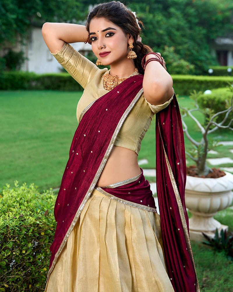 Cream Color Kanchipuram Designer Lehenga Choli