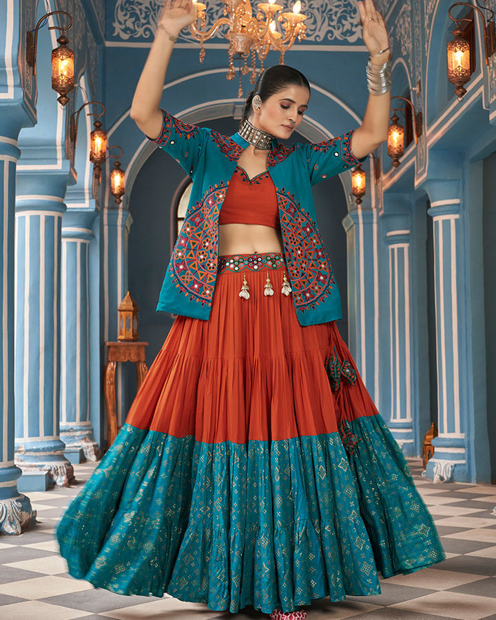 Bottle Green Color Viscose Rayon Navratri Lehenga Choli