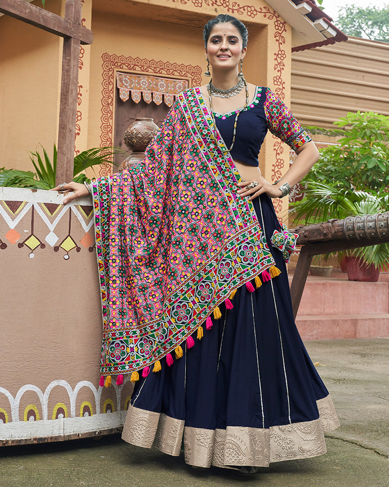 Navy Blue Color Viscose Rayon Navratri Lehenga Choli