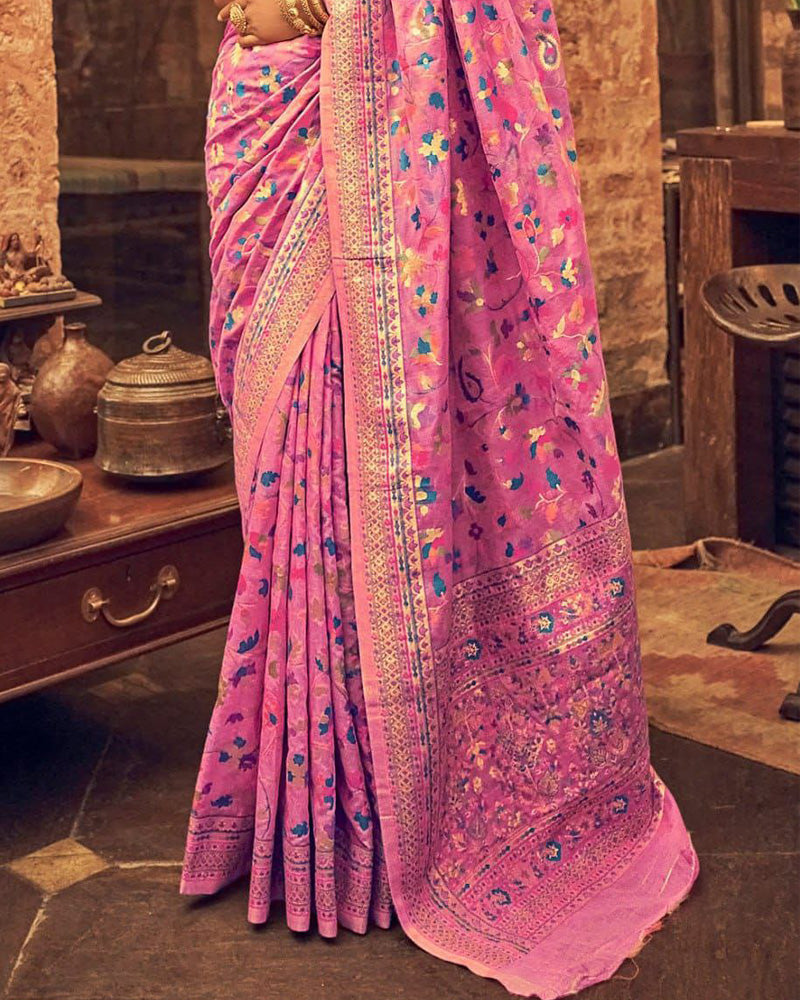 Heavy designer Pink Colour Banarsi Soft Silk Saree