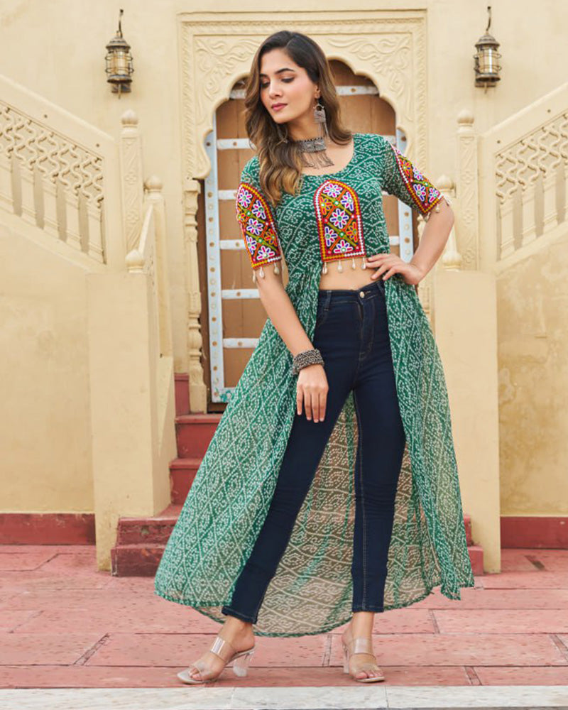 Green Color Georgette Bandhani Print Navratri Kurti