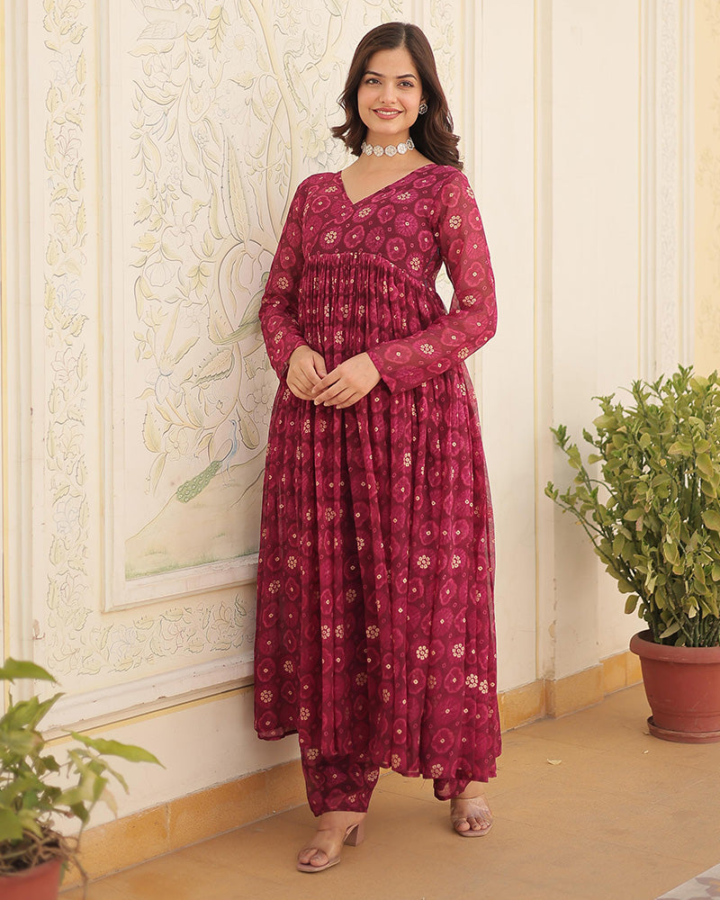 Designer Pink Color Georgette Printed Co-Ord Set