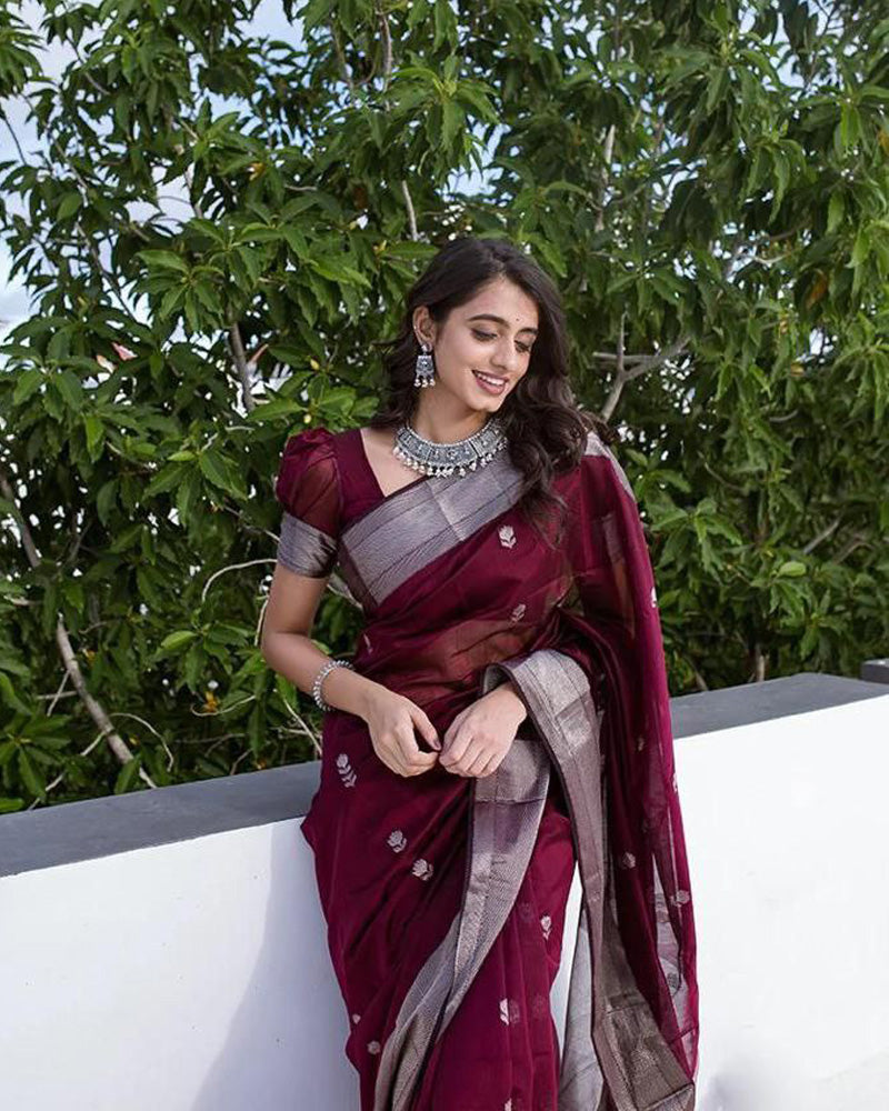 Wine Soft Linen Cotton silk Saree