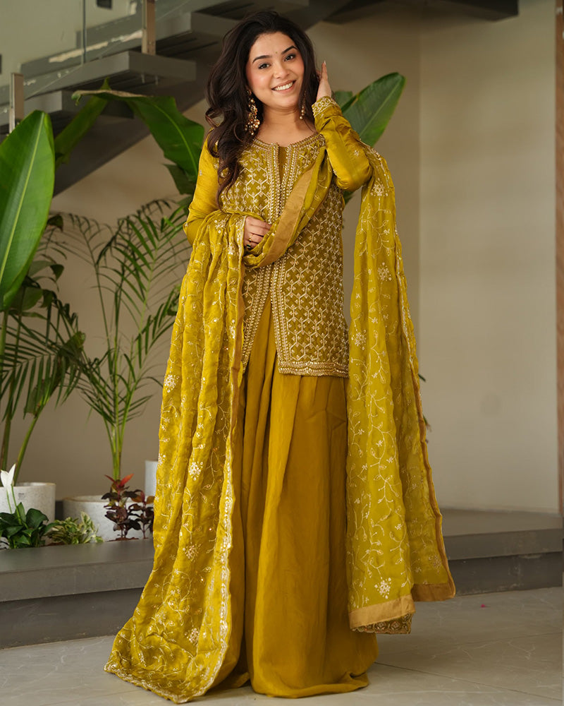 Designer Mustard Color Fendi Sharara Suit