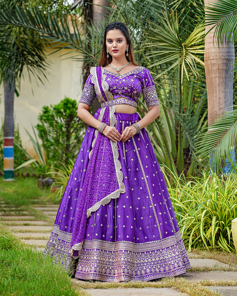 Purple Color Sequence Embroidered Sartin Silk Lehenga Choli