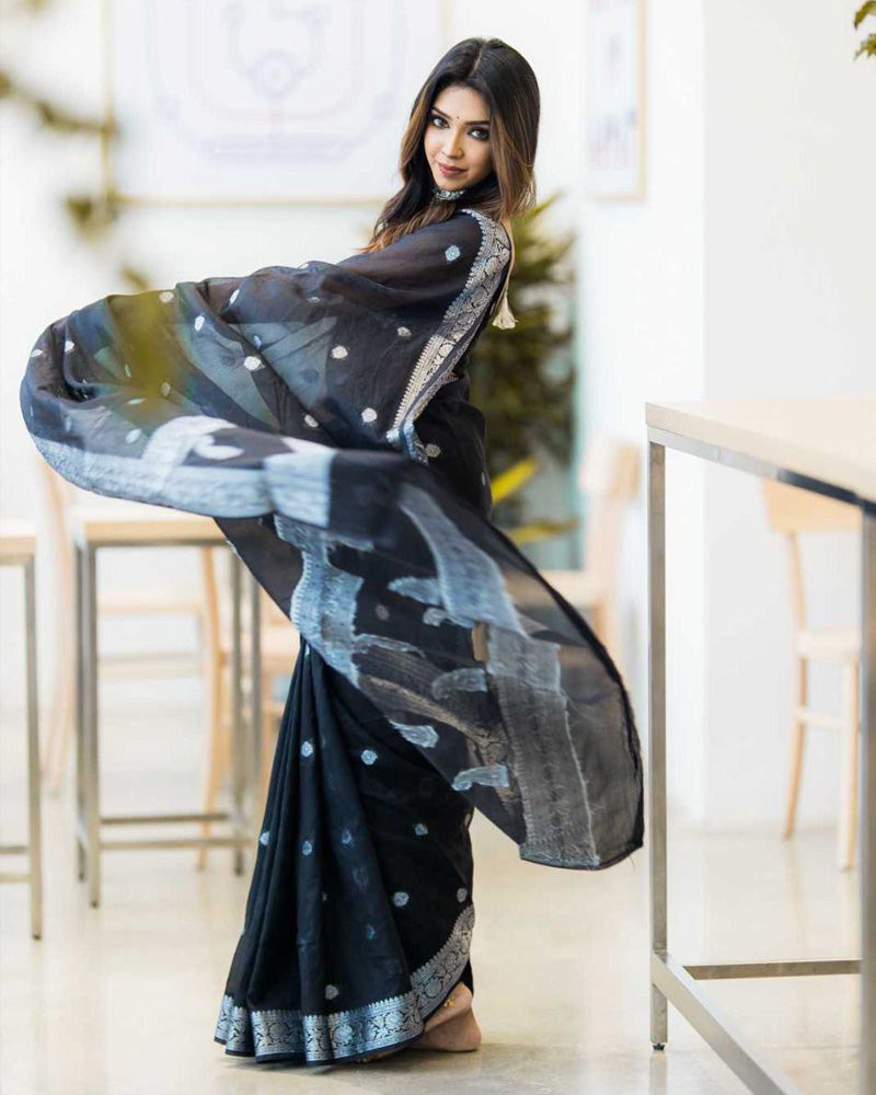 New Design Black Color Soft Cotton Saree