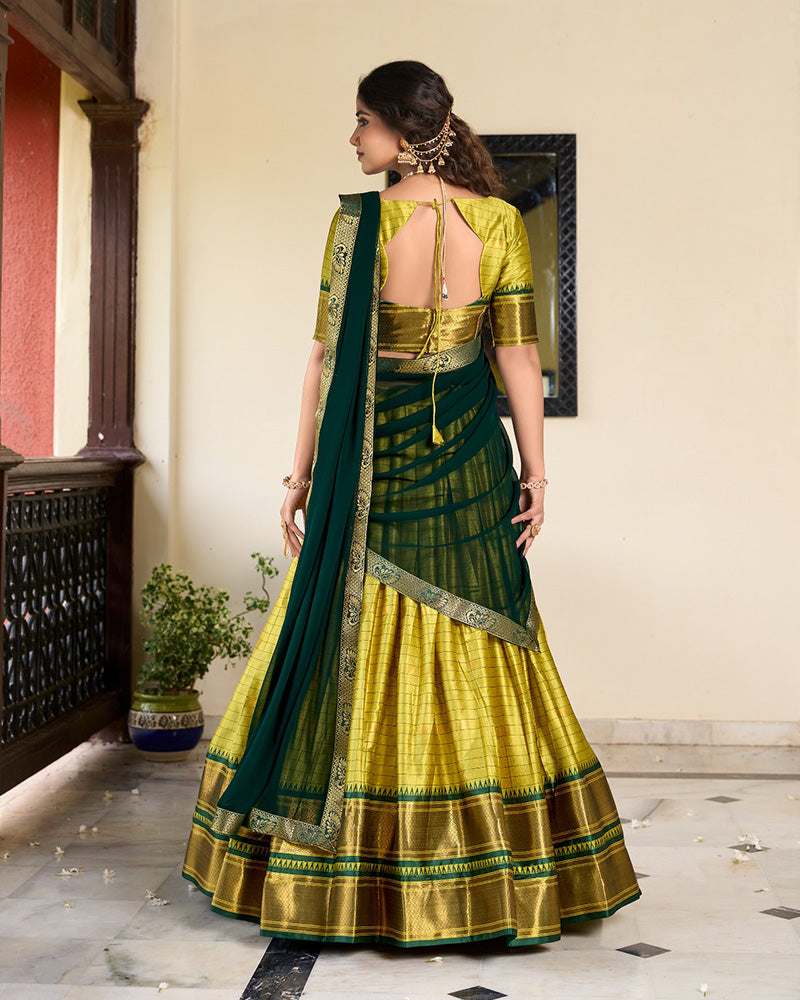 Parrot Green Color Cotton Silk Designer Half Saree