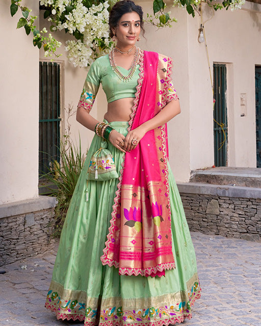 Pista Color Jacquard Silk Half Saree