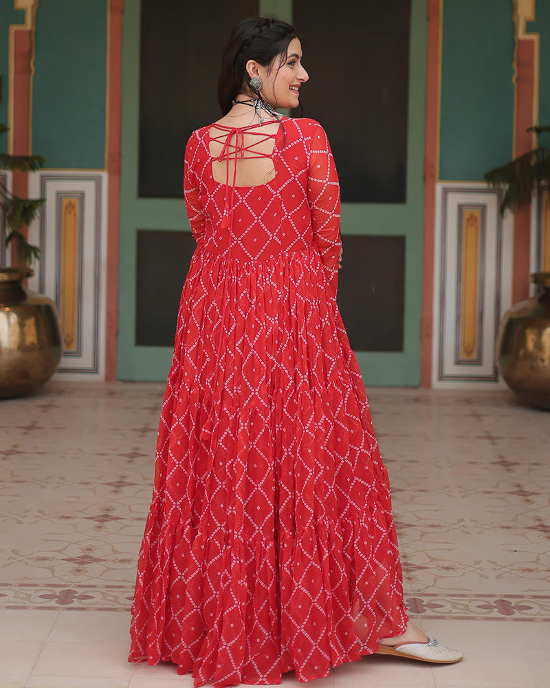 Orange Color Georgette Bandhej Print Navratri Gown