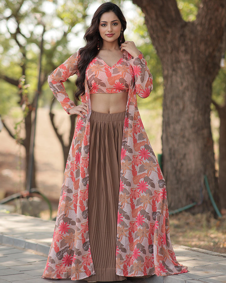 Beige Color Faux Georgette Lehenga Choli