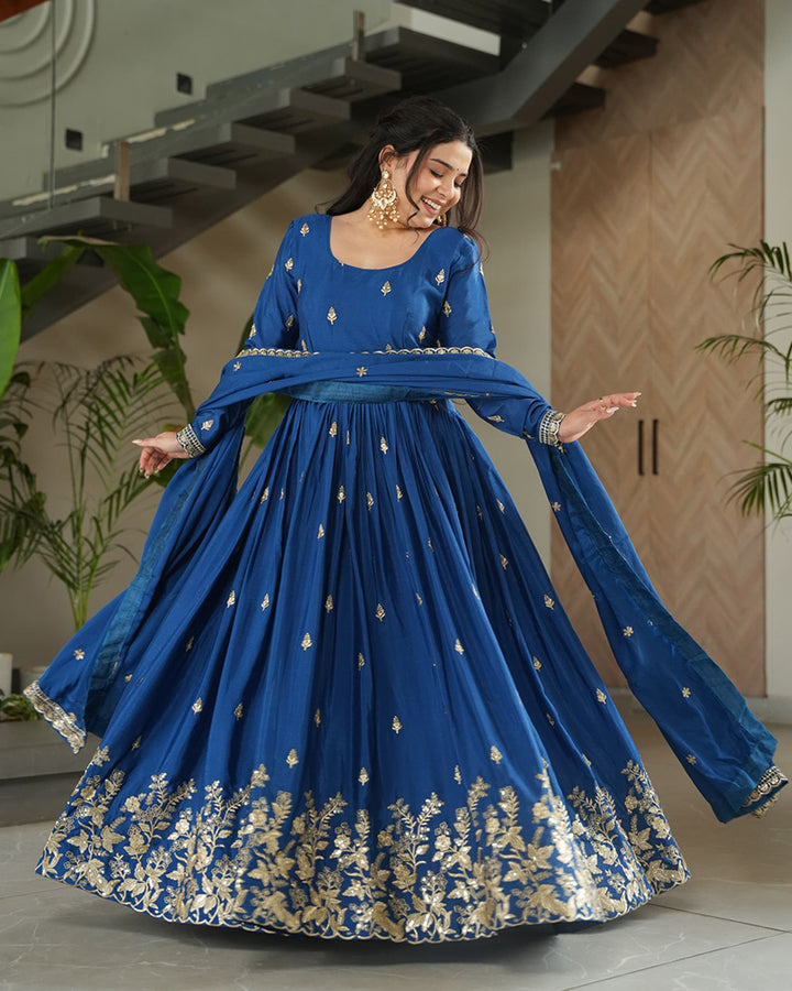 Rama Color Chinnon Sequence Embroidered Gown