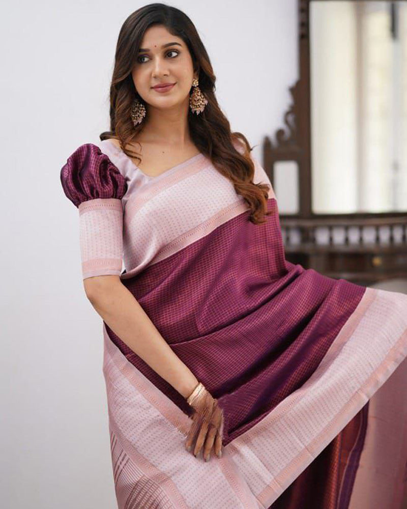 Baby Pink And Wine Color Soft Banarasi Silk Saree