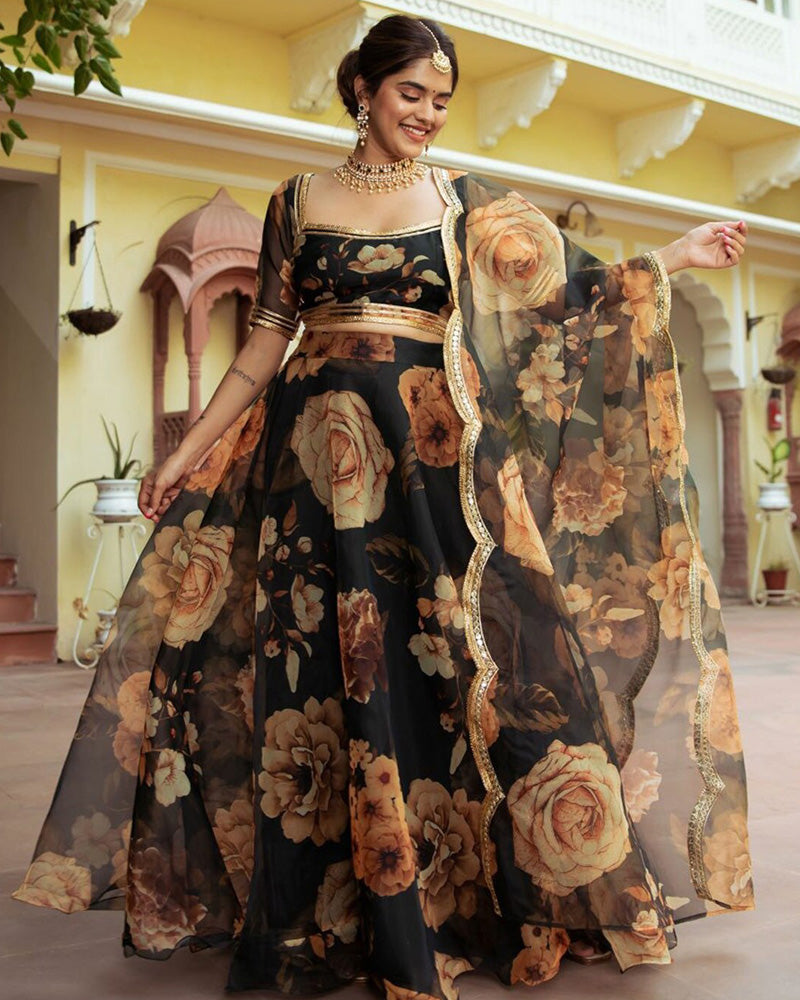 Black Color Digital Print Organza Lehenga Choli