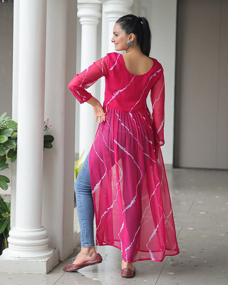 Pink Color Faux Georgette Kutchi Work Navratri Kurti