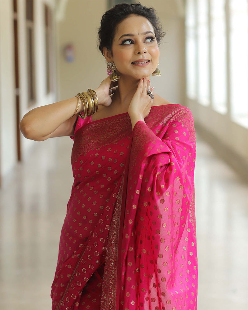 Pink Color Banarasi Jacquard Soft Silk Saree