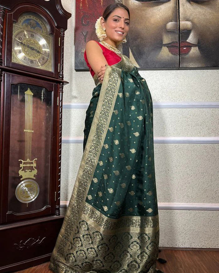 Green Color Small Butti Design Banarasi Soft Silk Saree