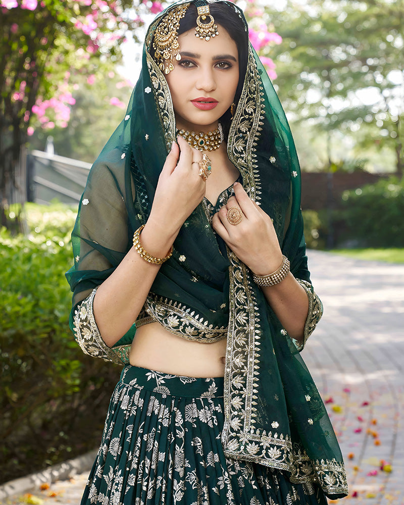 Green Color Dola Silk Jacquard Lehenga Choli