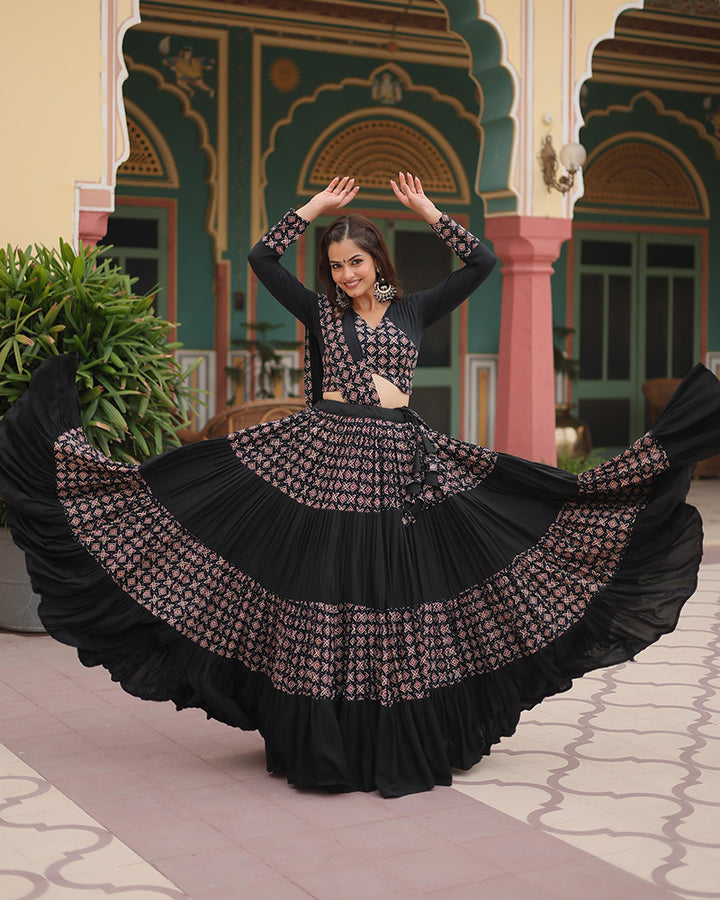 Black Color Rayon Navratri Lehenga Choli