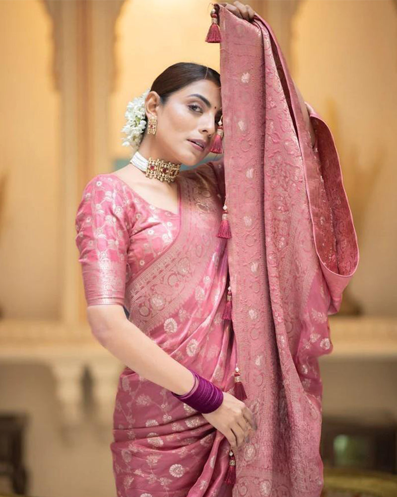 Orange Color Banarasi Jacquard With Zari Work Saree