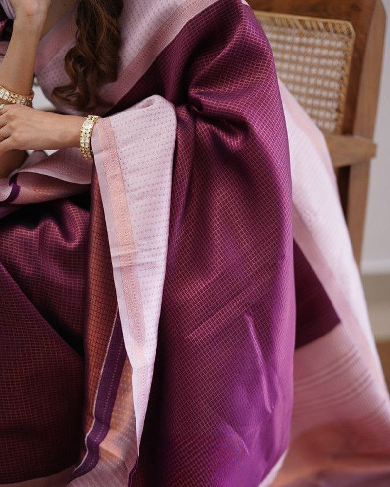 Baby Pink And Wine Color Soft Banarasi Silk Saree