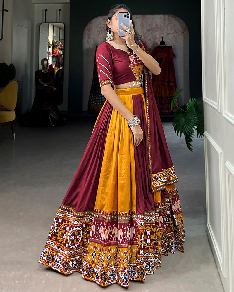 Mustard Color Rayon Printed Navratri Lehenga Choli