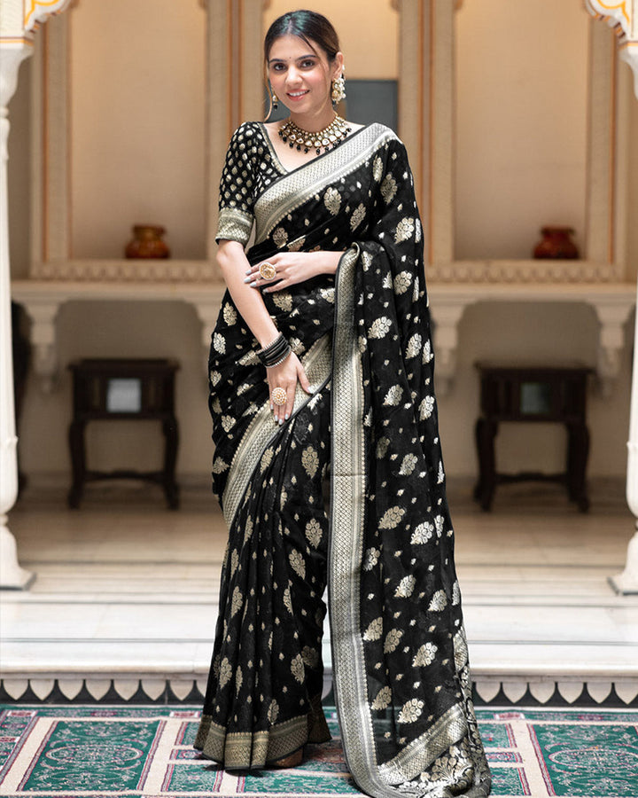 Black Color Banarasi All Over Jacquard Soft Silk Saree