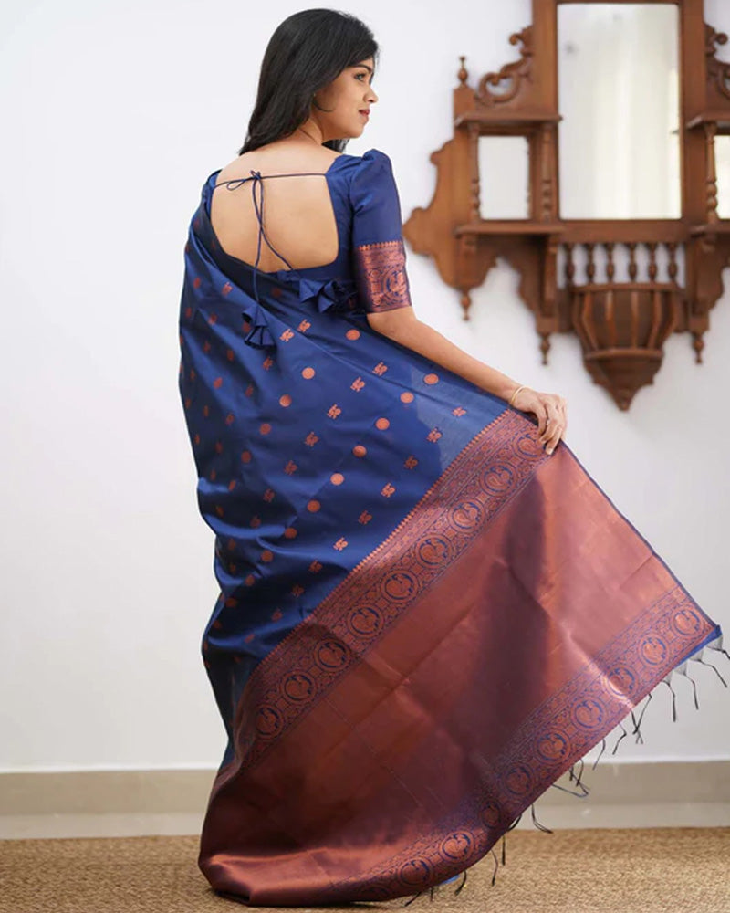 Navy Blue Color Banarasi Jacquard Soft Silk Saree