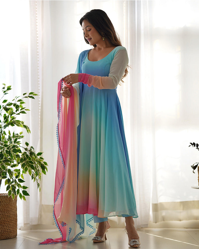 Beautiful Multi Color Fully Flair Georgette Three Piece Anarkali Suit