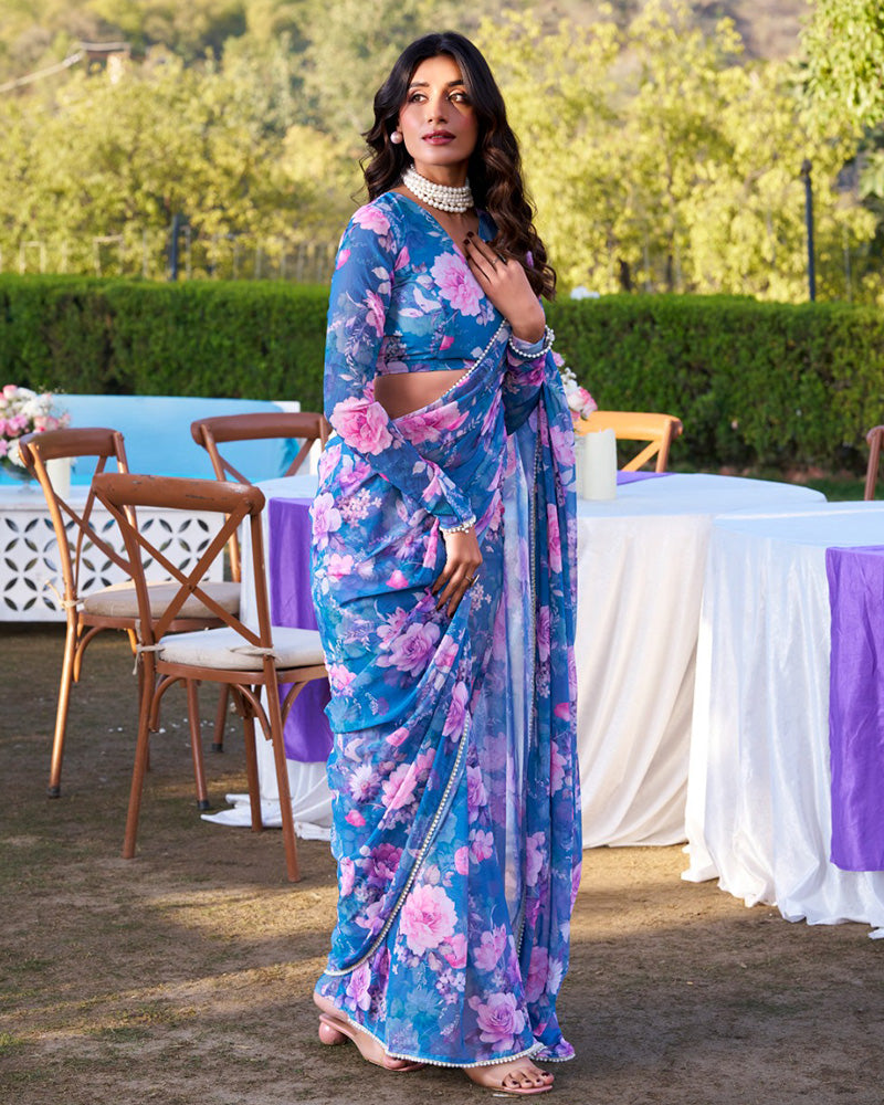 Blue Color Weightless Marble Saree