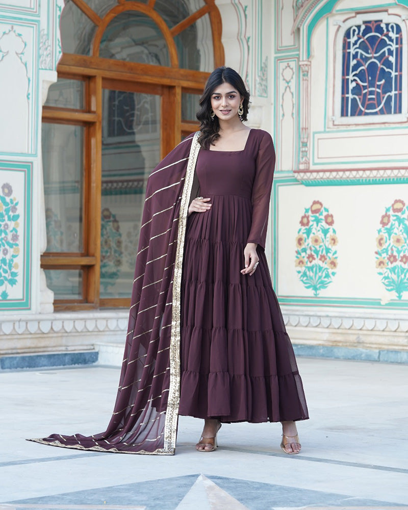 Brown Color Five layer Georgette Anarkali Gown With Dupatta