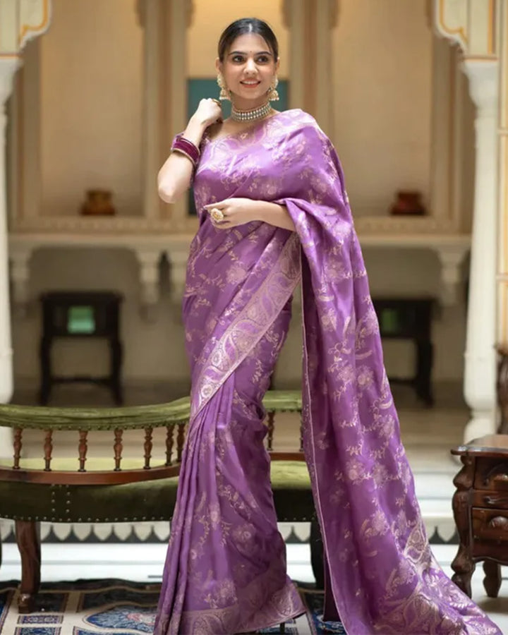 Lavender Color Banarasi Jacquard Zari Weaving Saree