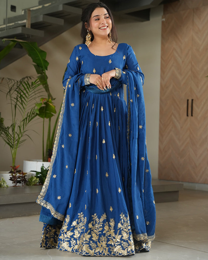 Rama Color Chinnon Sequence Embroidered Gown