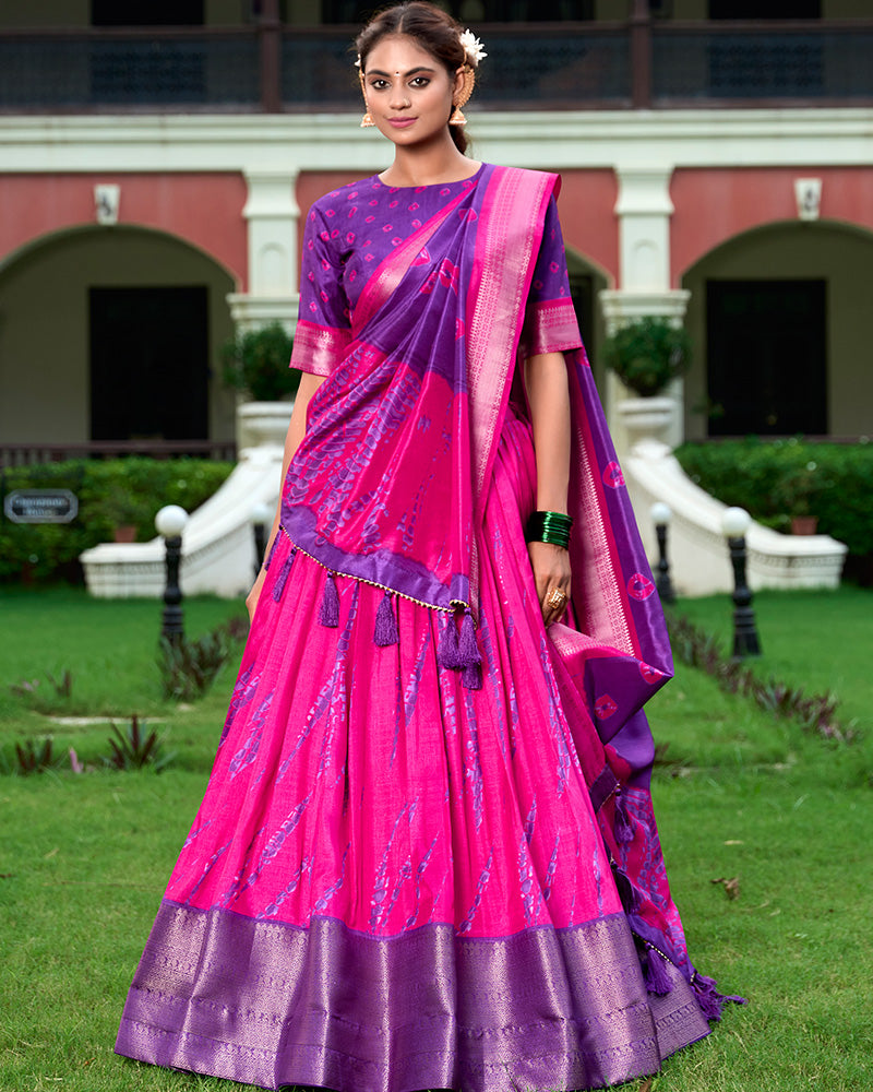 Purple Color Dola Silk Shibori Print Half Saree