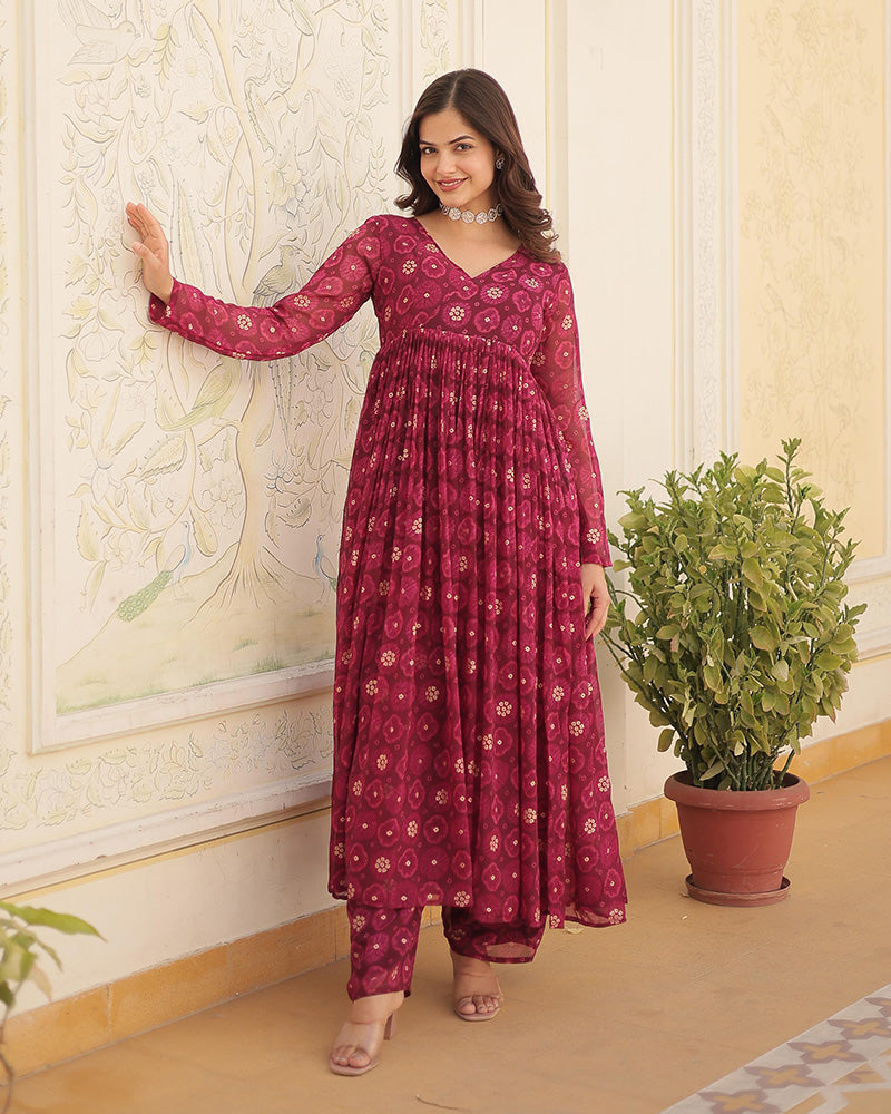 Designer Pink Color Georgette Printed Co-Ord Set