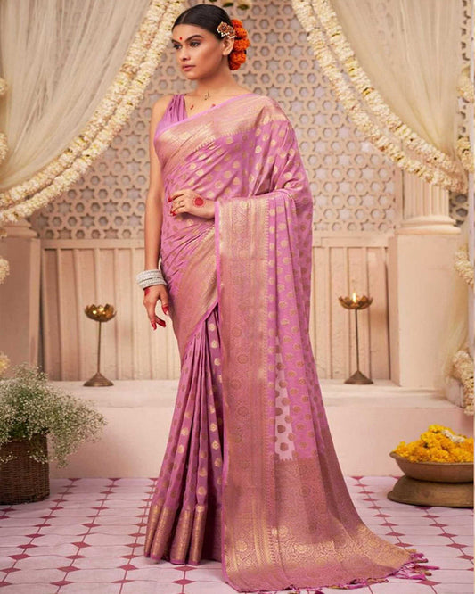 Lavender Color Banarasi Jacquard Soft Silk Saree