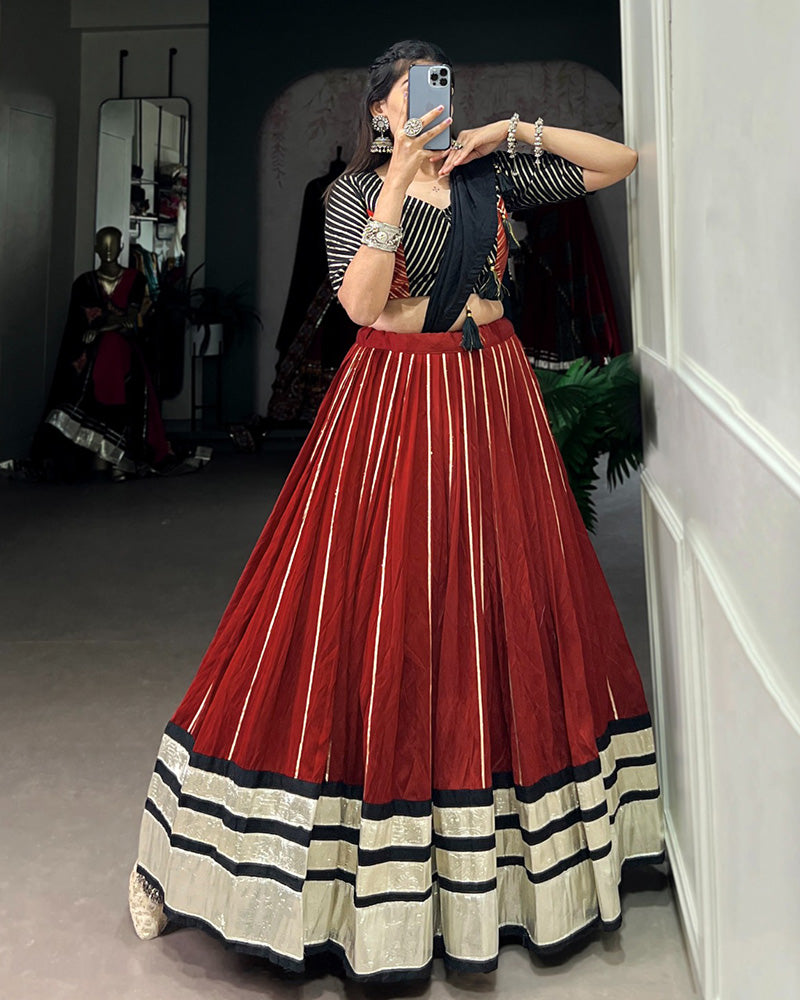 Maroon Color Chanderi Navratri Lehenga Choli