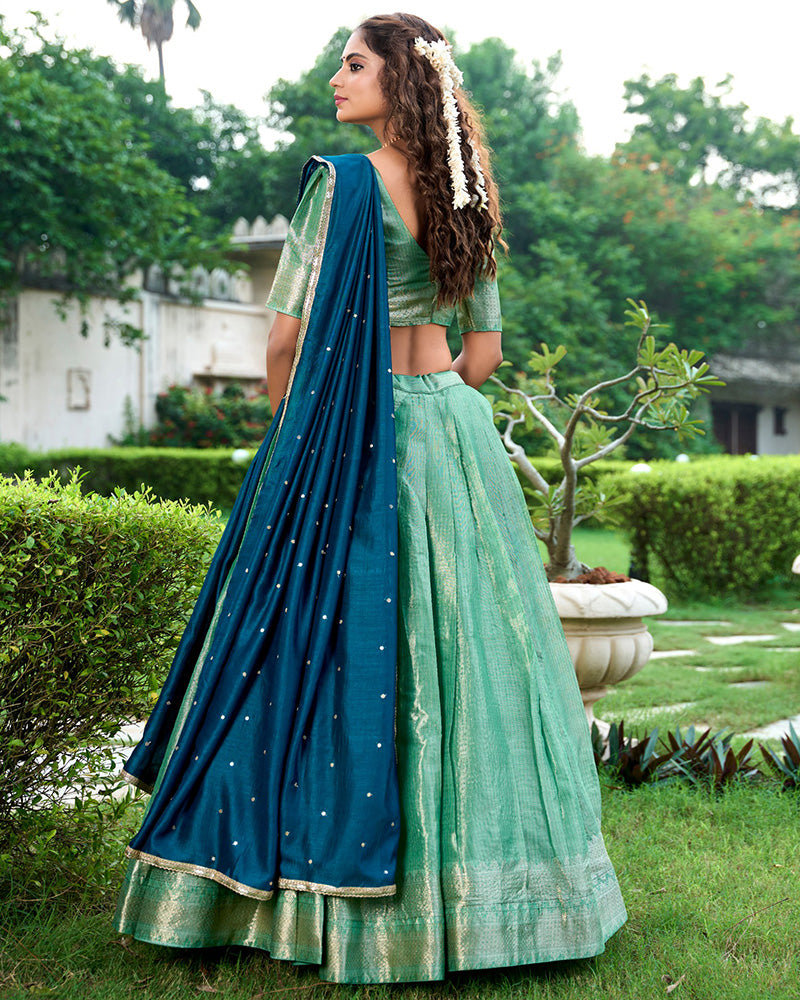 Pista Color Kanchipuram Designer Lehenga Choli