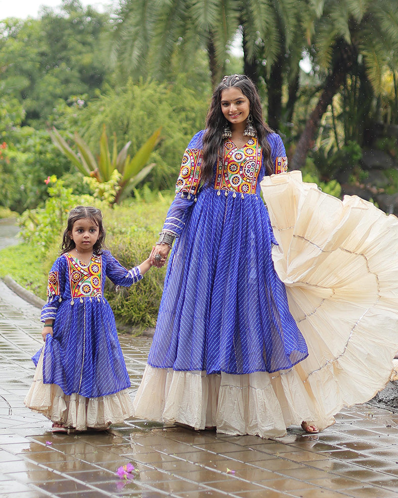 White Color Kora Cotton Lehenga With Blue Kurti