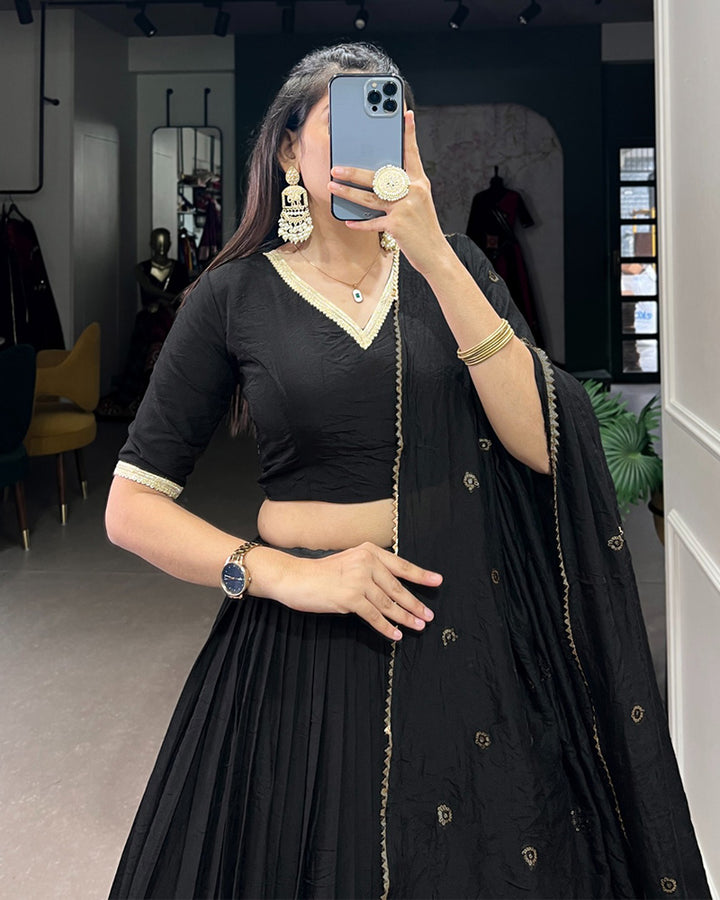 Black Color Pure Chanderi Plain Navratri Lehenga Choli