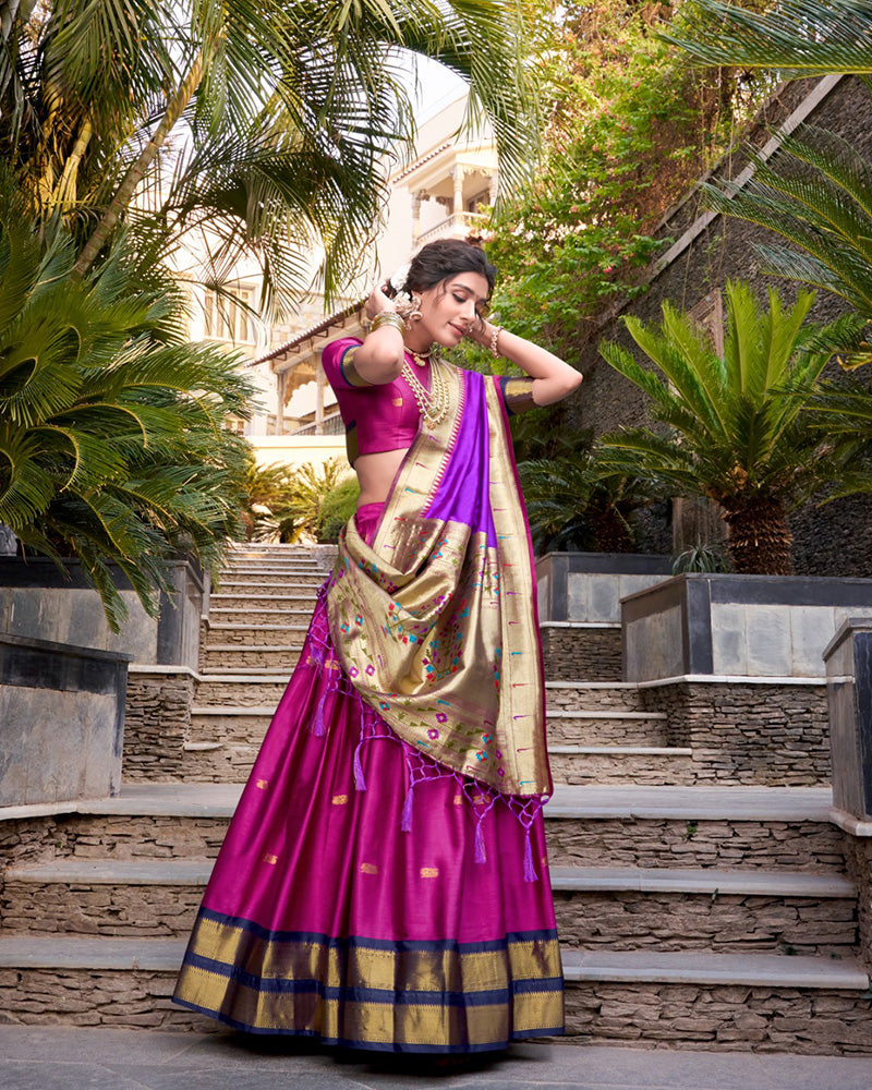 Pink Color Jacquard Silk Zari Weaving Work Half Saree