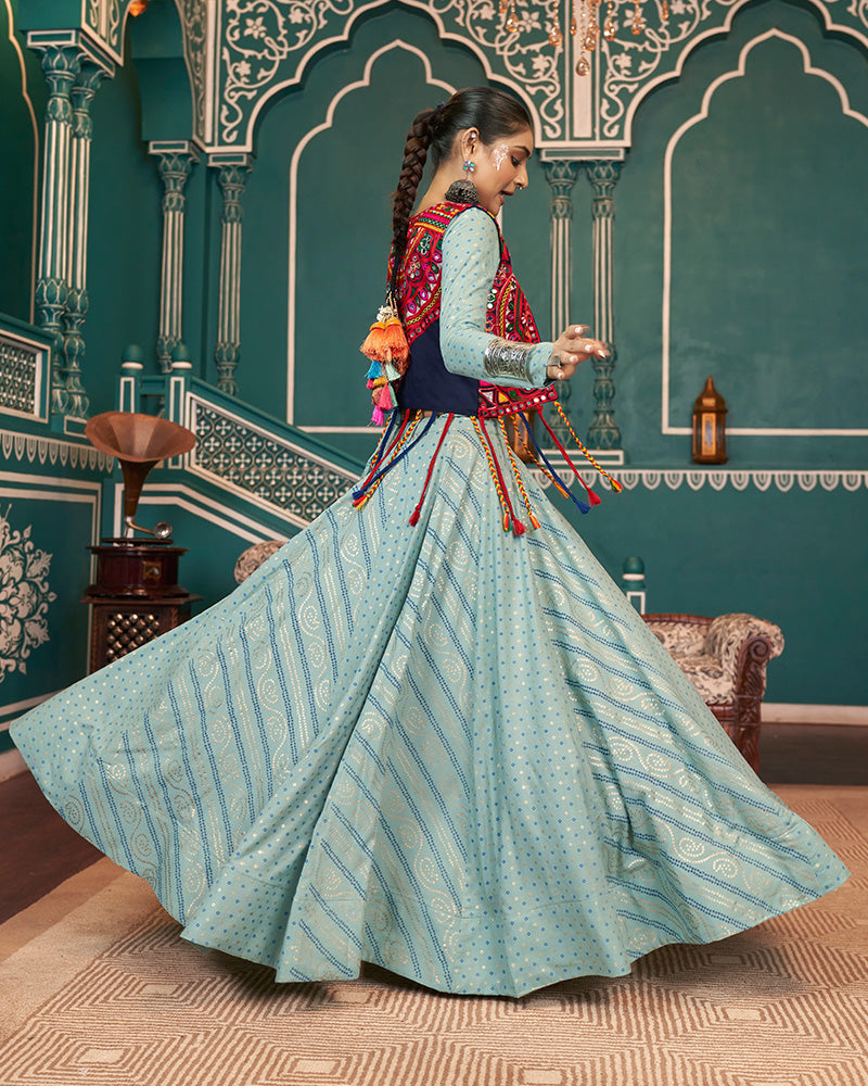 Pista Green Color Viscose Rayon Navratri Lehenga Choli