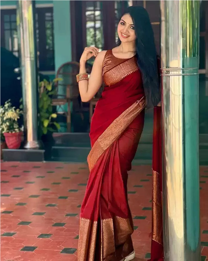 Red Color Banarasi Soft Silk Saree