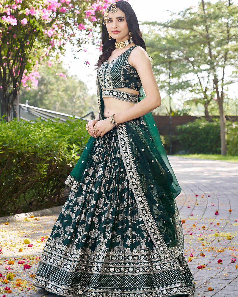 Green Color Dola Silk Jacquard Lehenga Choli