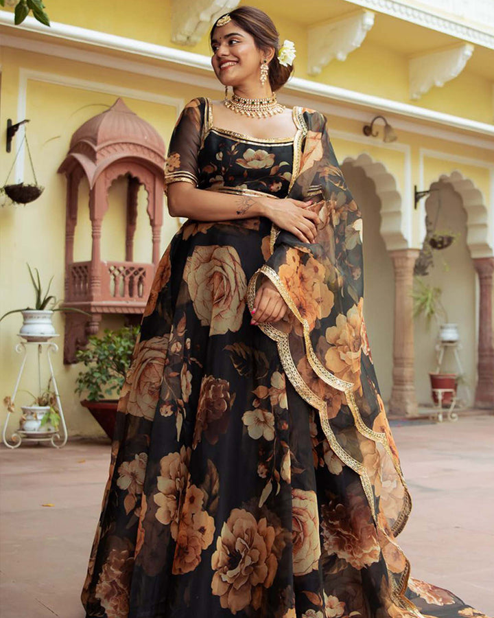 Black Color Digital Print Organza Lehenga Choli