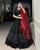 Black Color Polyester Viscose Chanderi Lehenga Choli