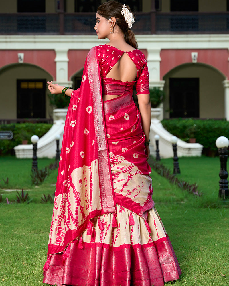 Red Color Dola Silk Shibori Print Half Saree