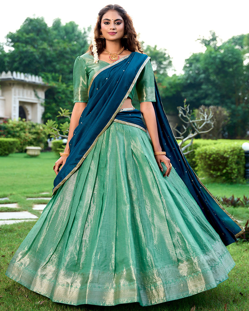 Pista Color Kanchipuram Designer Half Saree
