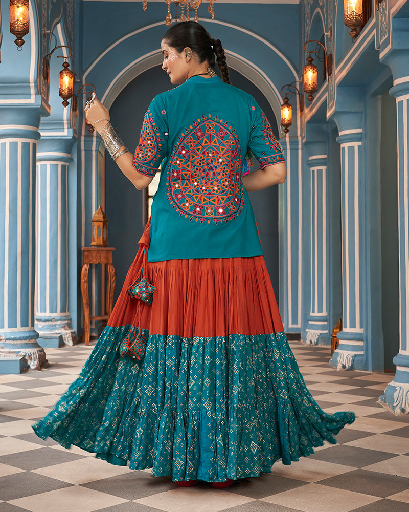 Bottle Green Color Viscose Rayon Navratri Lehenga Choli