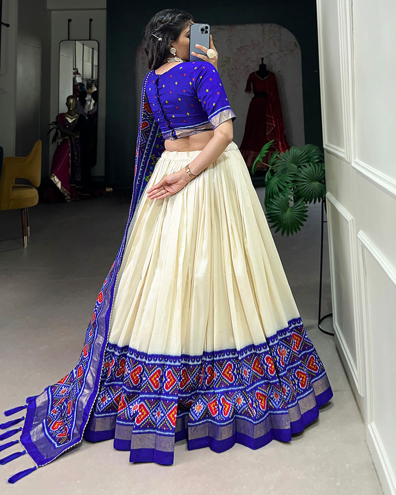 Royal Blue Color Tussar Silk Patola Printed Lehenga Choli