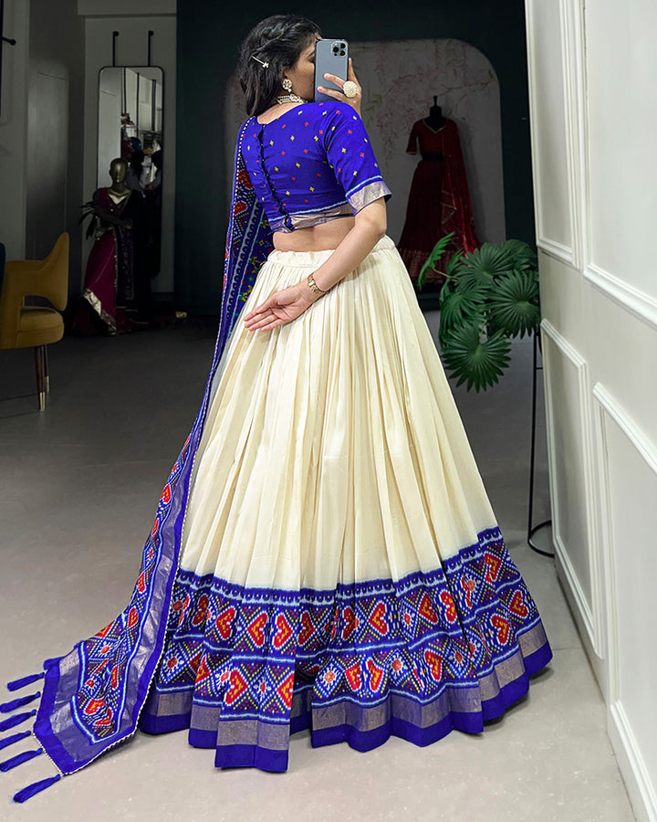 Royal Blue Color Tussar Silk Patola Printed Lehenga Choli